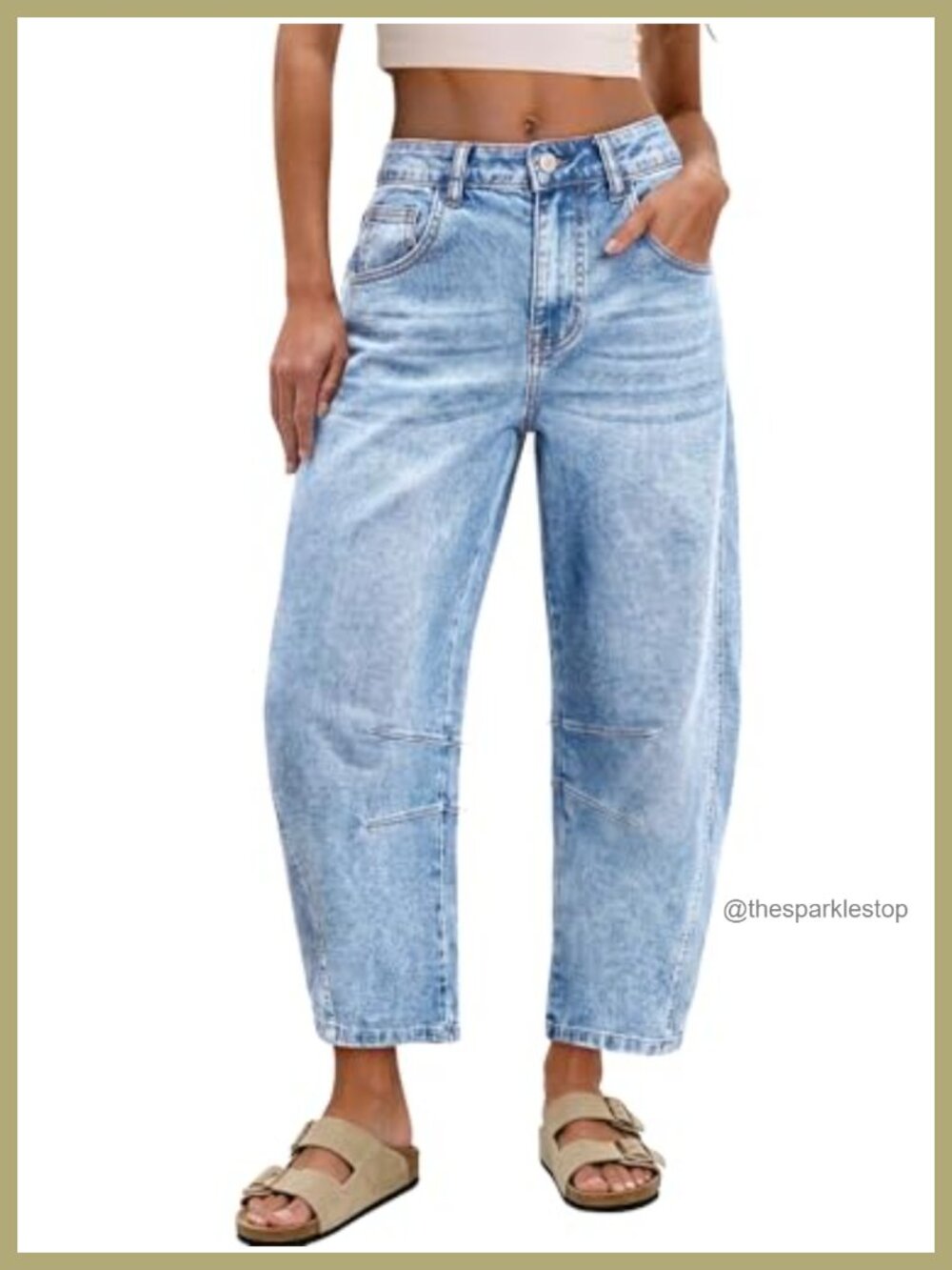 Women's Barrel Vintage High Waisted Cropped Wide Leg Stretch Denim Jeans